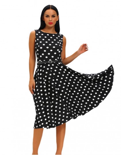 Rochie Retro Neagra cu Buline Albe Rochie Retro Neagra cu Buline Albe